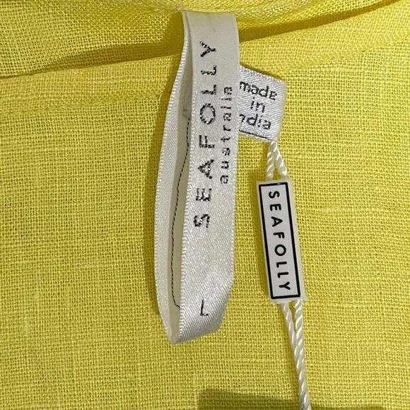 Seafolly Large Bright Folk Lime Light Long Sleeve Boat Neck Linen Crop Top NWT - Picture 6 of 11